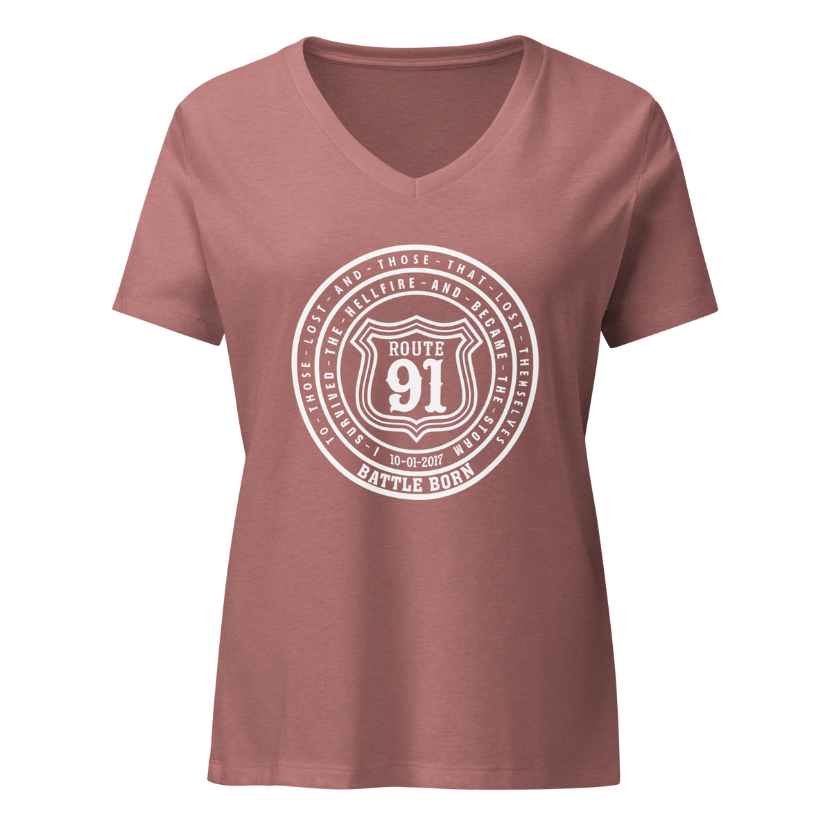 Women’s relaxed v-neck Tee - Route 91 Badge all white