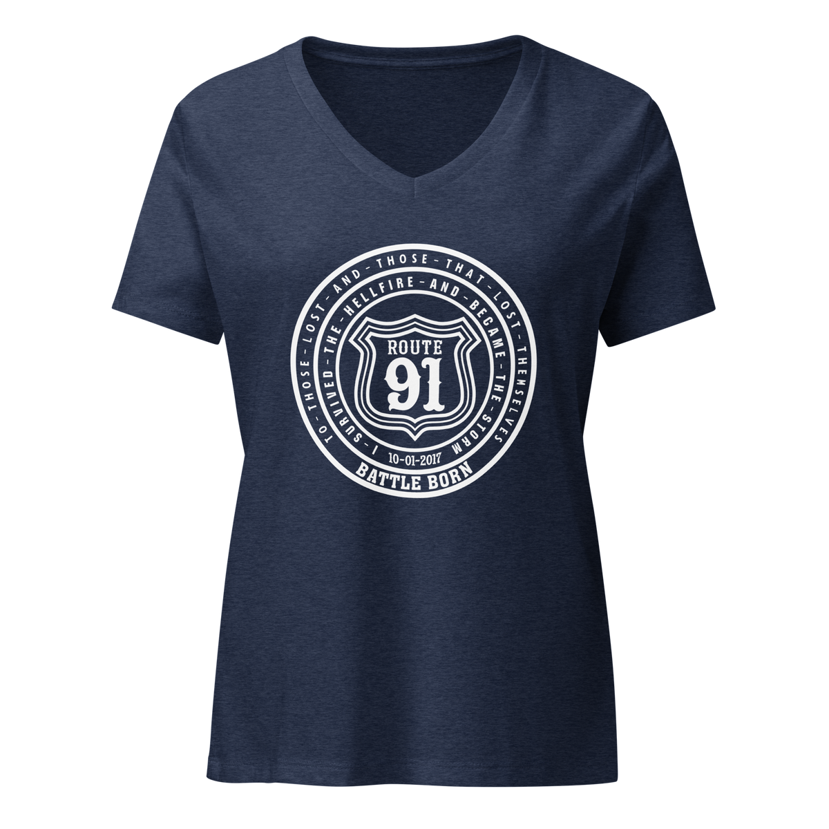 Women’s relaxed v-neck Tee - Route 91 Badge all white