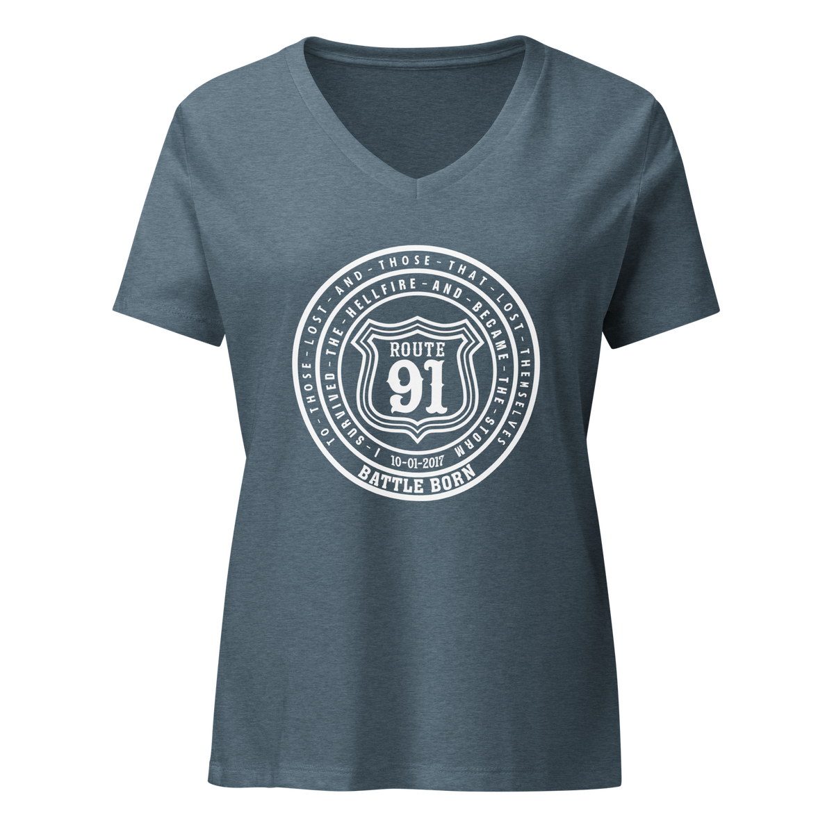 Women’s relaxed v-neck Tee - Route 91 Badge all white