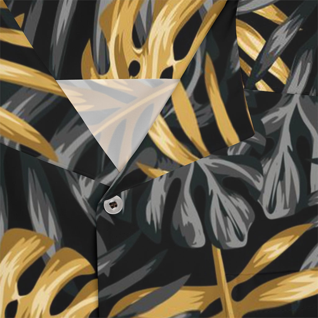Black and Gold Leaf Men's Hawaiian Shirt