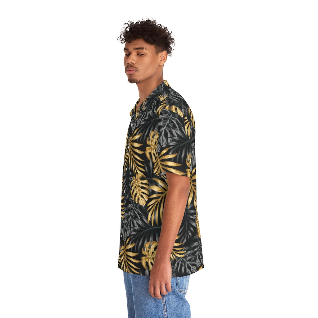 Black and Gold Leaf Men's Hawaiian Shirt