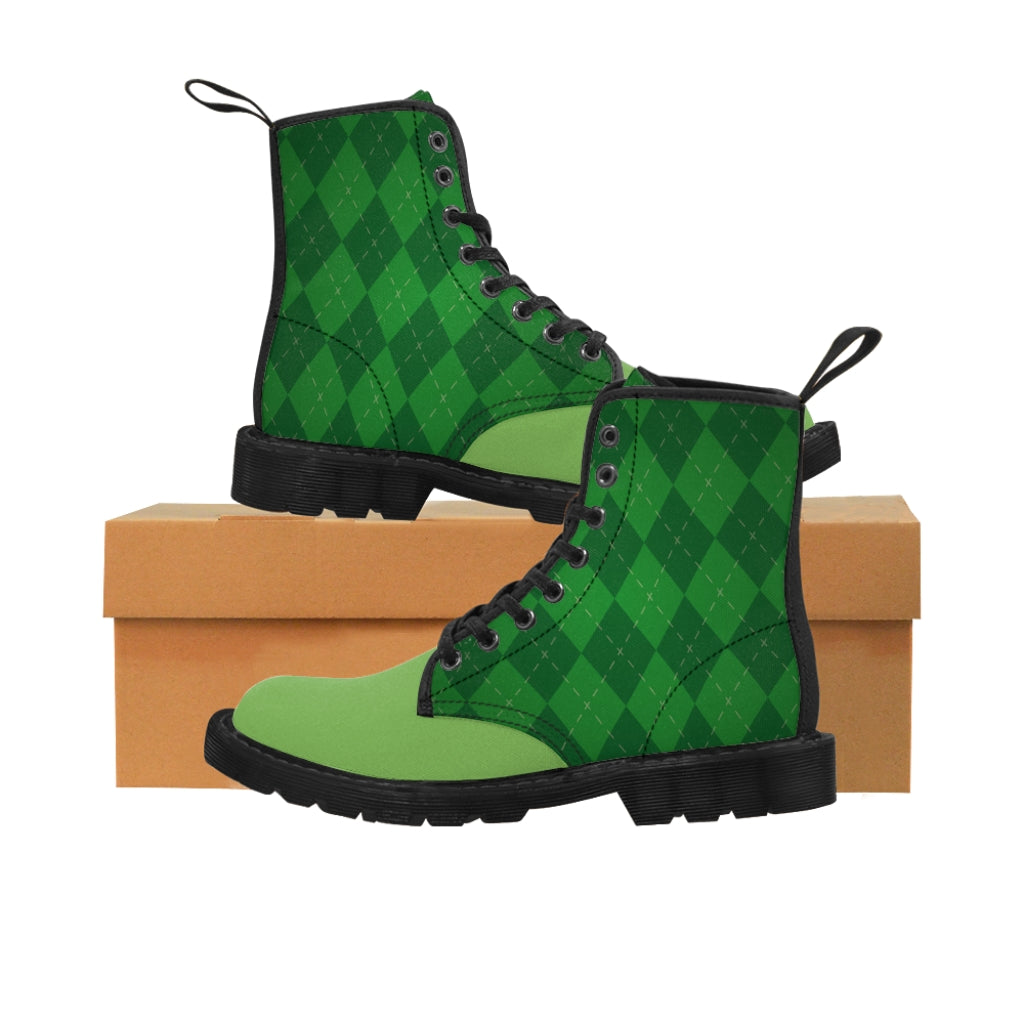 Green Argyle Men's Canvas Boots