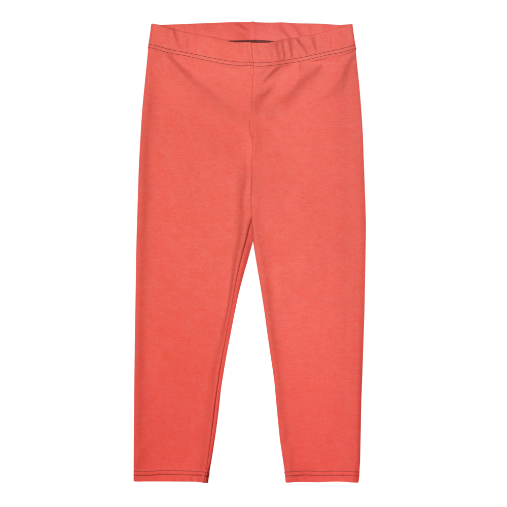 Solid Coral Capri Leggings (thin waistband)