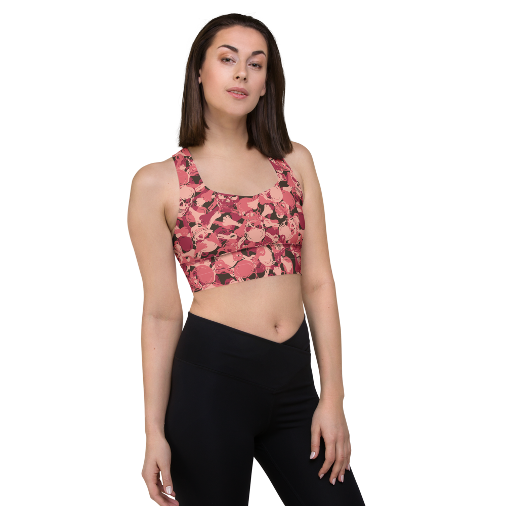 Pink Skull Camo - Longline sports bra