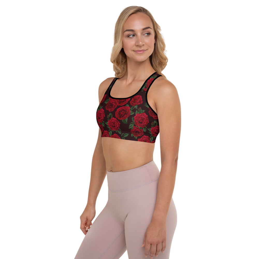 Red Red Rose (Black Back) Padded Sports Bra