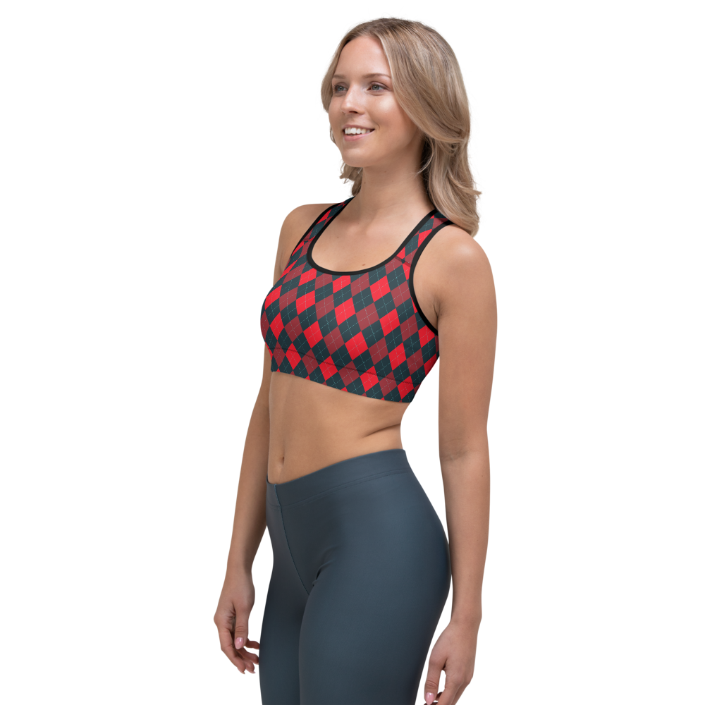 Red/Gray Argyle Sports bra