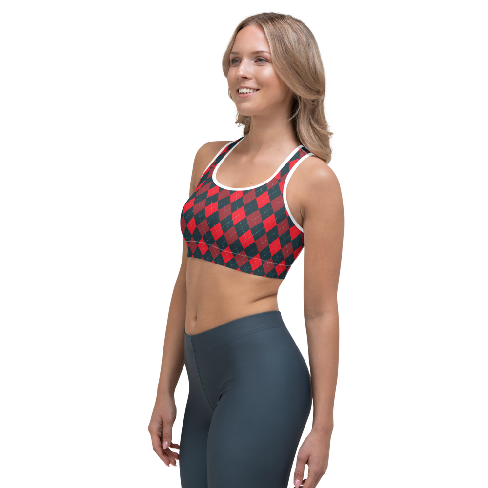 Red/Gray Argyle Sports bra