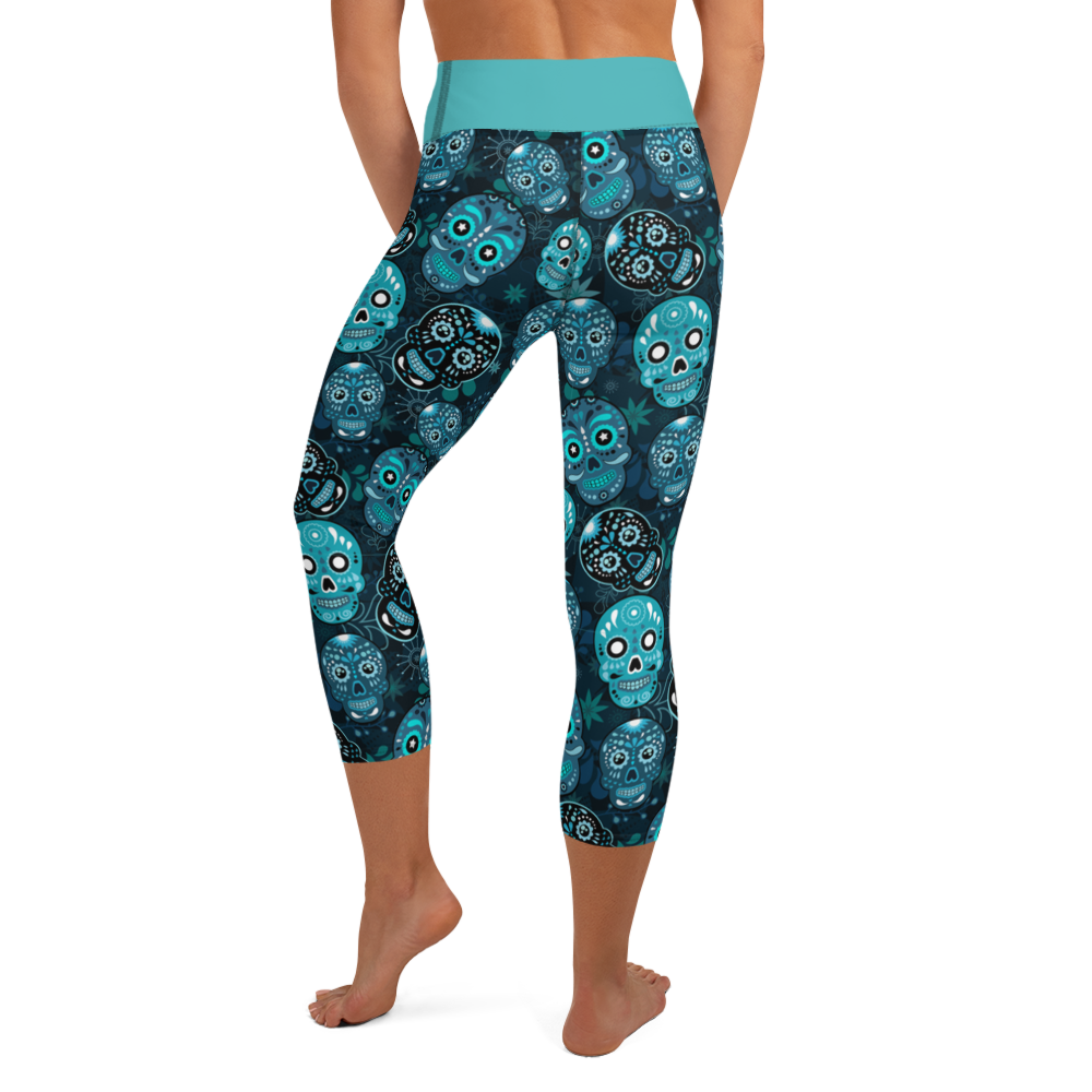 BLue Sugar Skulls Capri Leggings