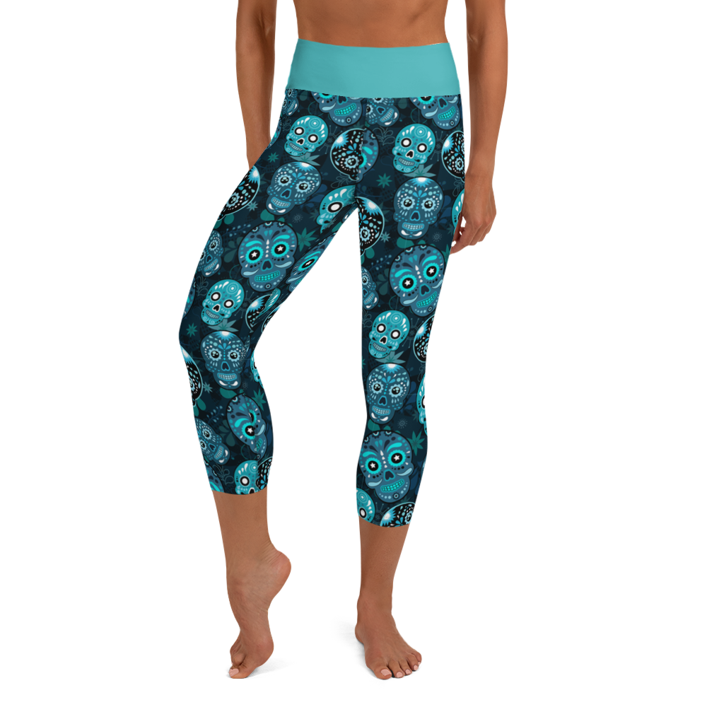 BLue Sugar Skulls Capri Leggings