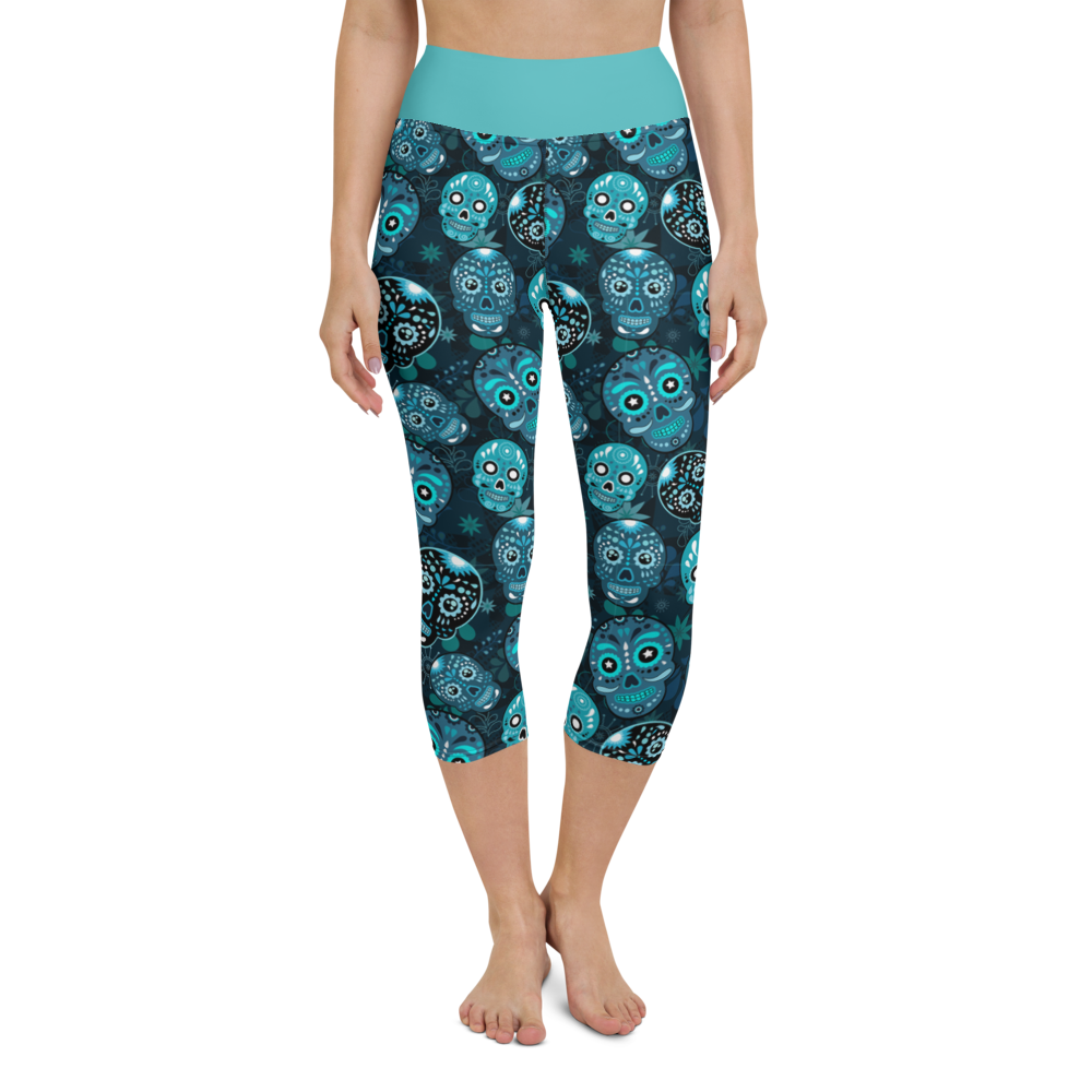 BLue Sugar Skulls Capri Leggings