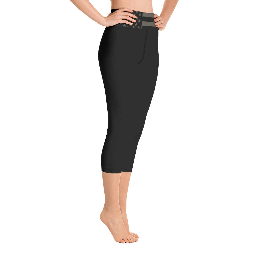 USA Flag (gray) - Yoga Capri Leggings