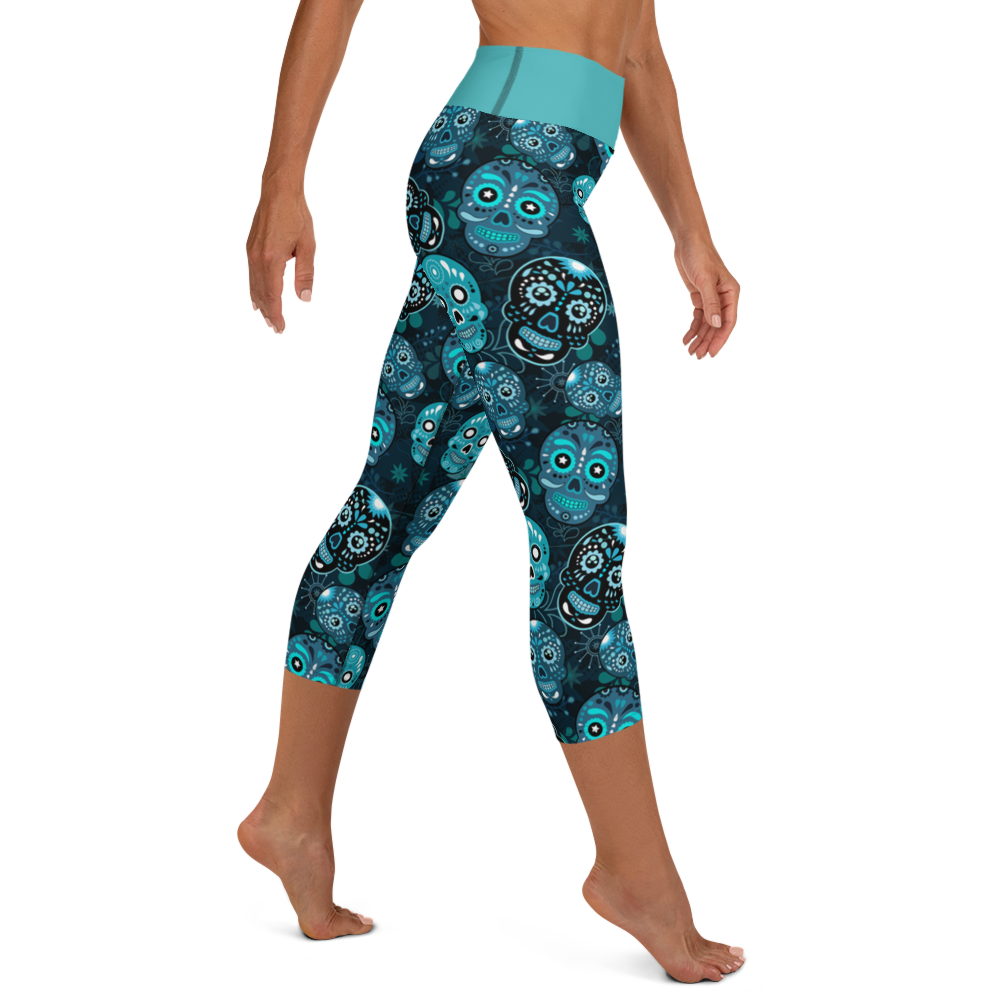 BLue Sugar Skulls Capri Leggings