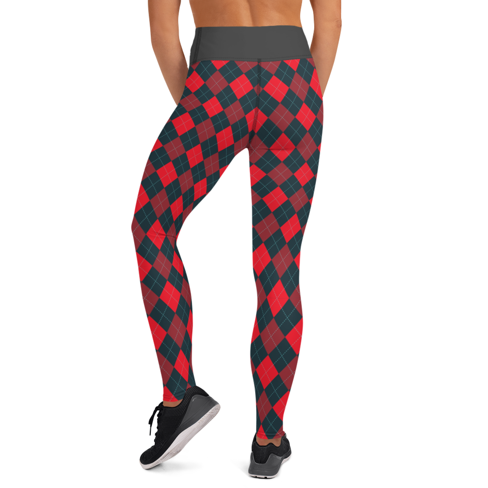 Red/Gray Argyle Yoga Leggings
