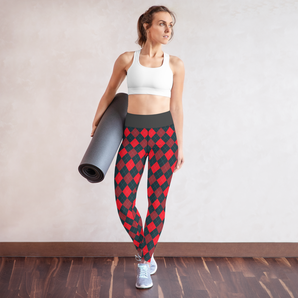 Red/Gray Argyle Yoga Leggings