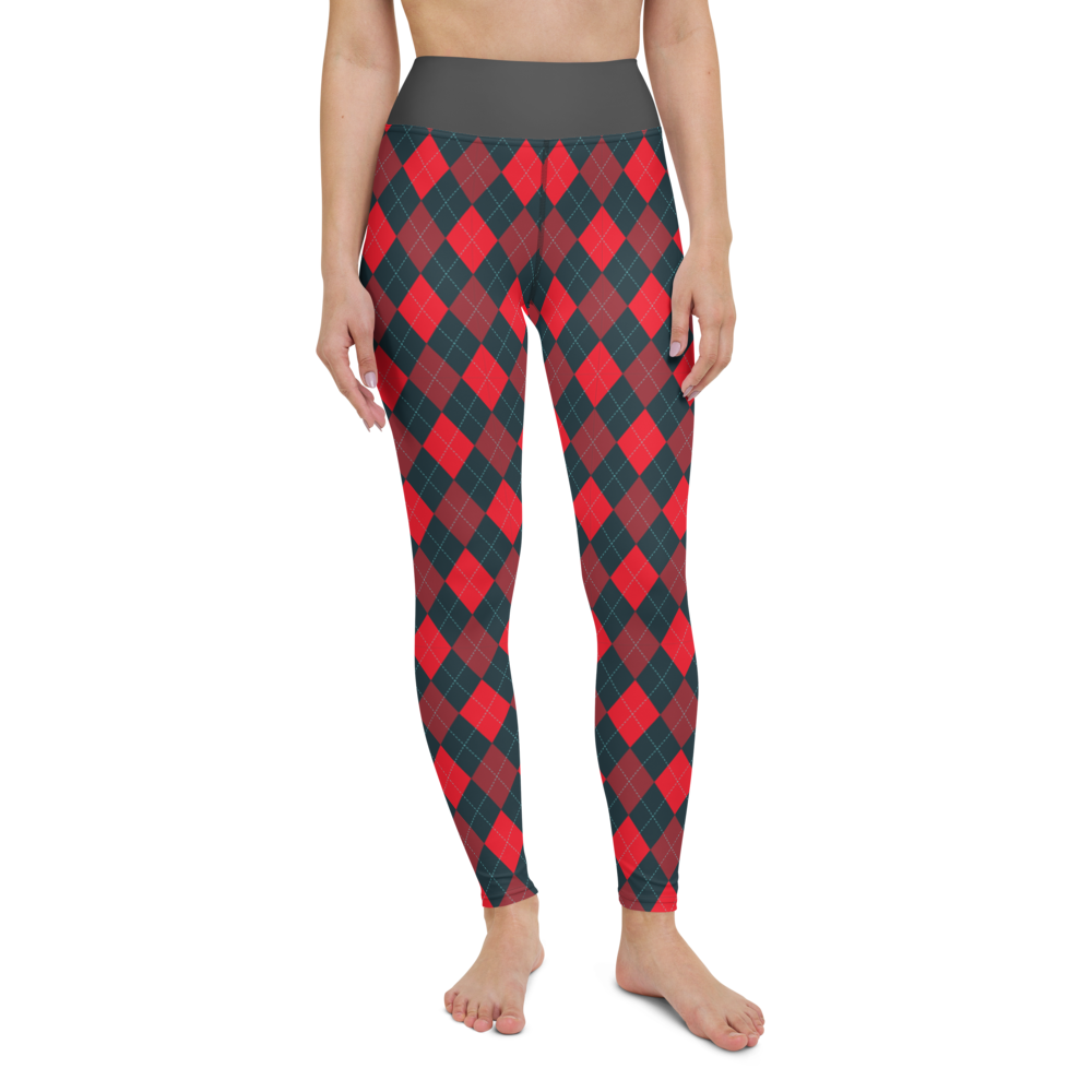 Red/Gray Argyle Yoga Leggings