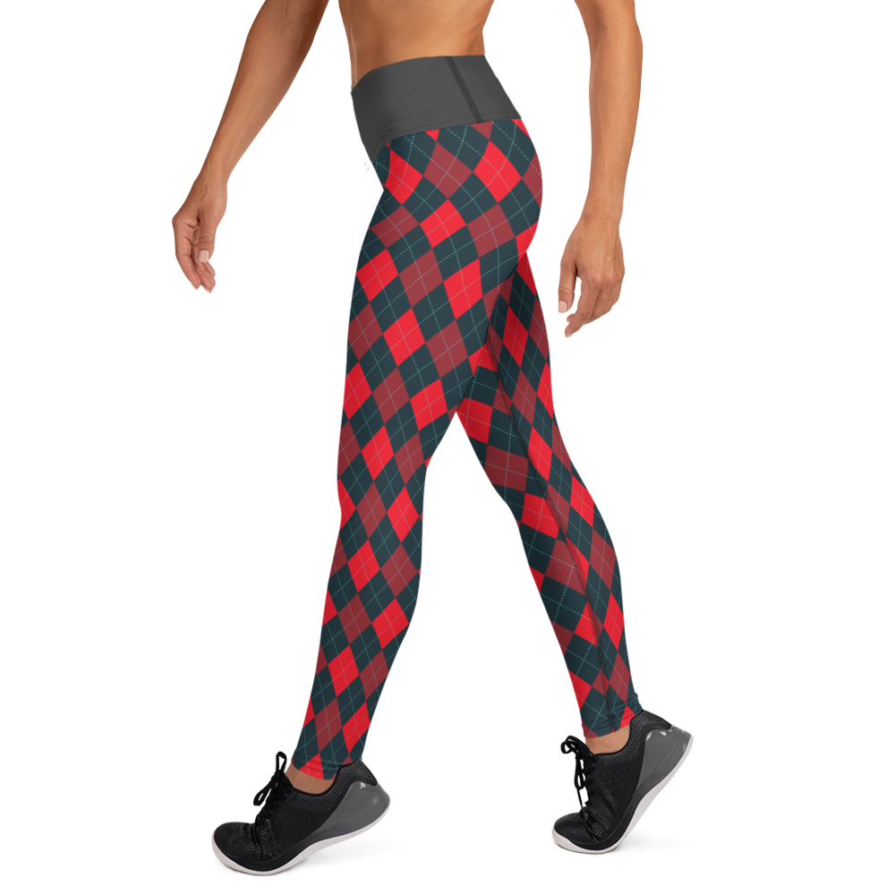 Red/Gray Argyle Yoga Leggings