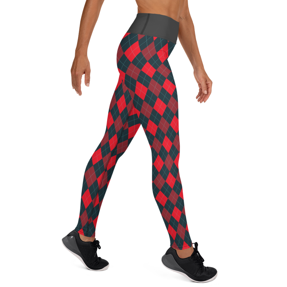 Red/Gray Argyle Yoga Leggings