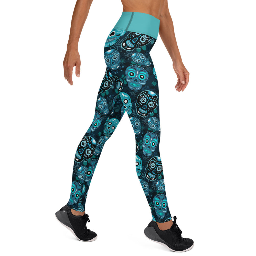 Blue Sugar Skulls Yoga Leggings