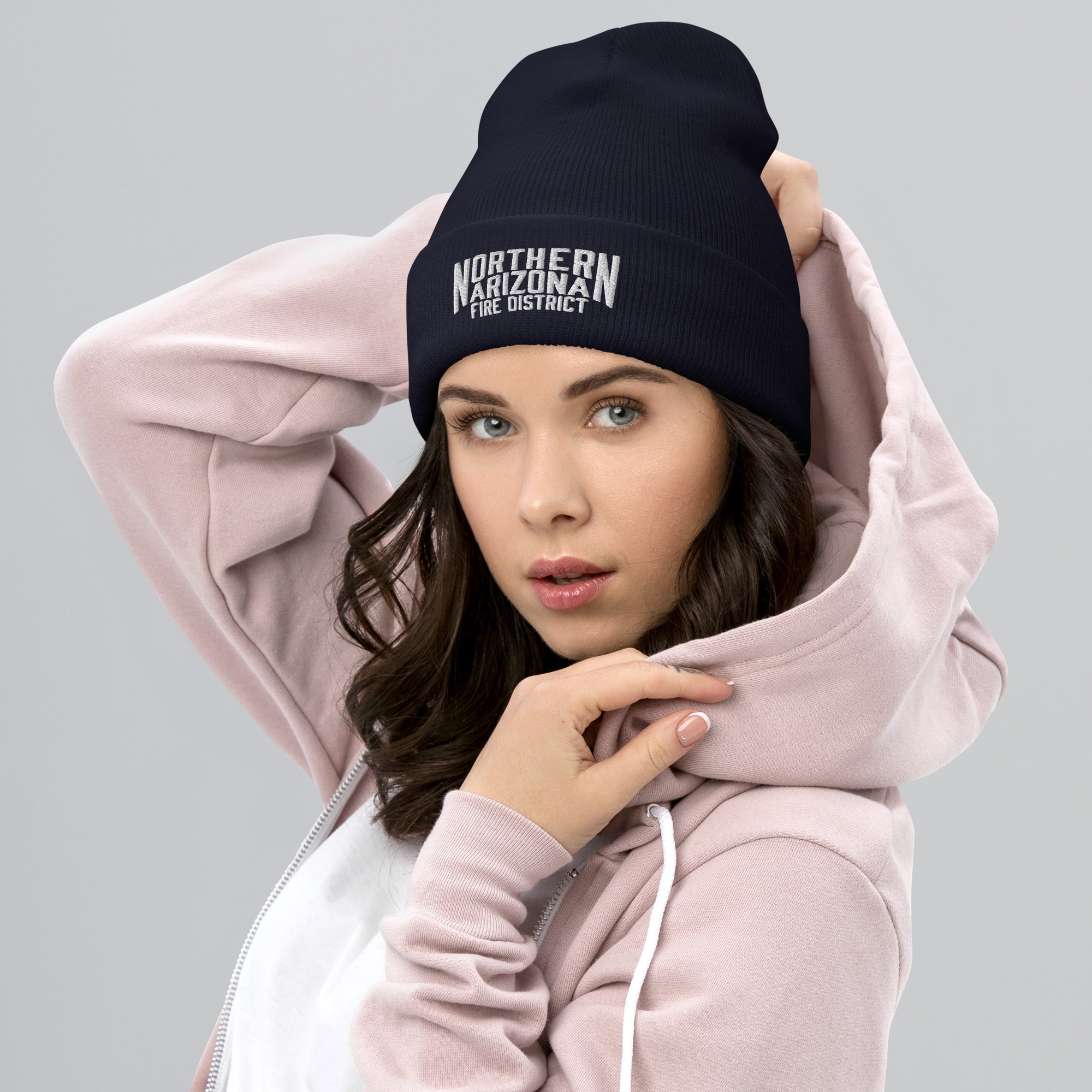 NAFD all-white Cuffed Beanie