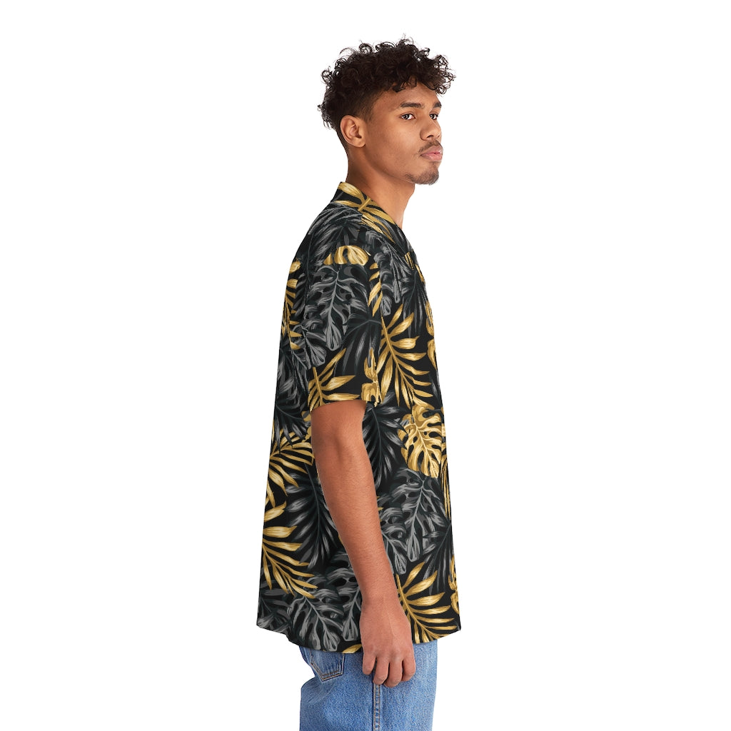 Black and Gold Leaf Men's Hawaiian Shirt