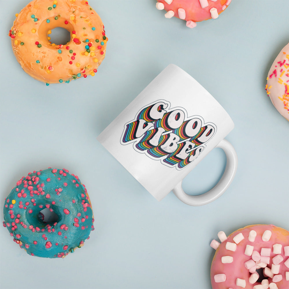 Good Vibes Retro - White glossy mug