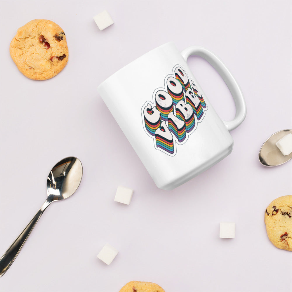 Good Vibes Retro - White glossy mug