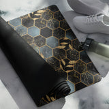Anti-slip rubber bottom detail of golden honeycomb premium yoga mat