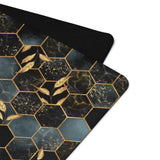 Close-up of microsuede texture on golden honeycomb yoga mat