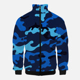 Blue Camo with blue accents - Stand Collar Zipper-up Hoodie