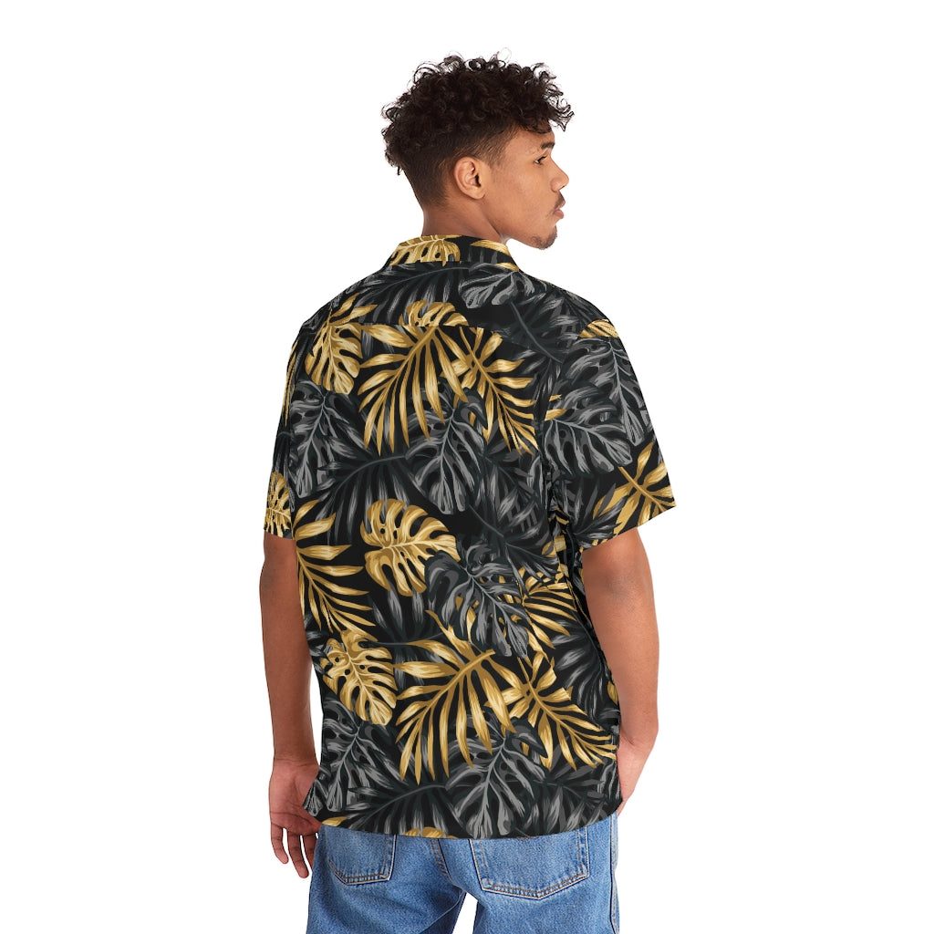Black and Gold Leaf Men's Hawaiian Shirt