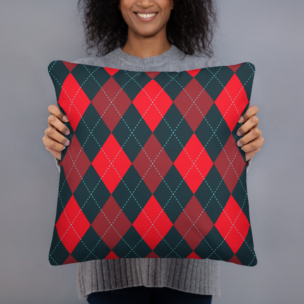 Red and Gray Argyle Pillow