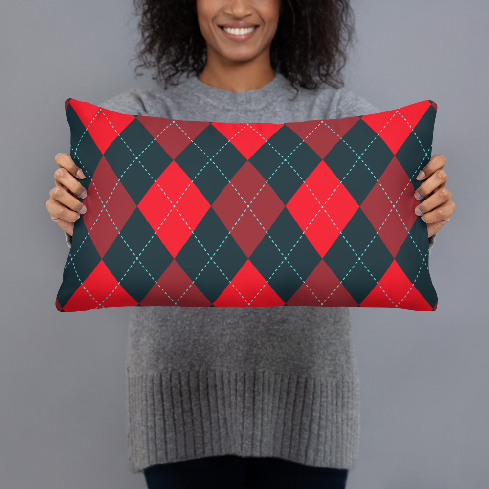 Red and Gray Argyle Pillow