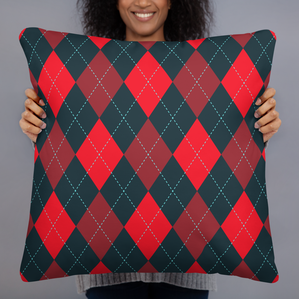 Red and Gray Argyle Pillow