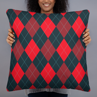 Red and Gray Argyle Pillow