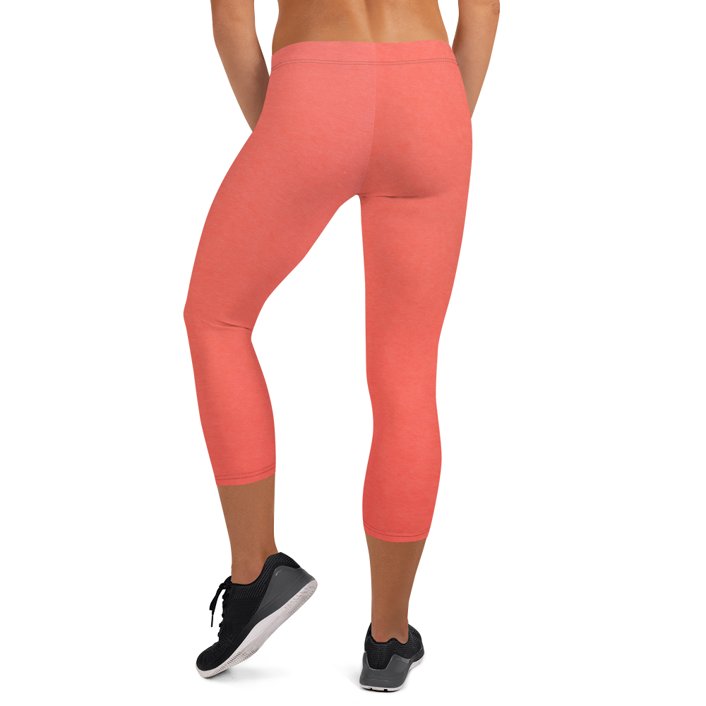 Solid Coral Capri Leggings (thin waistband)