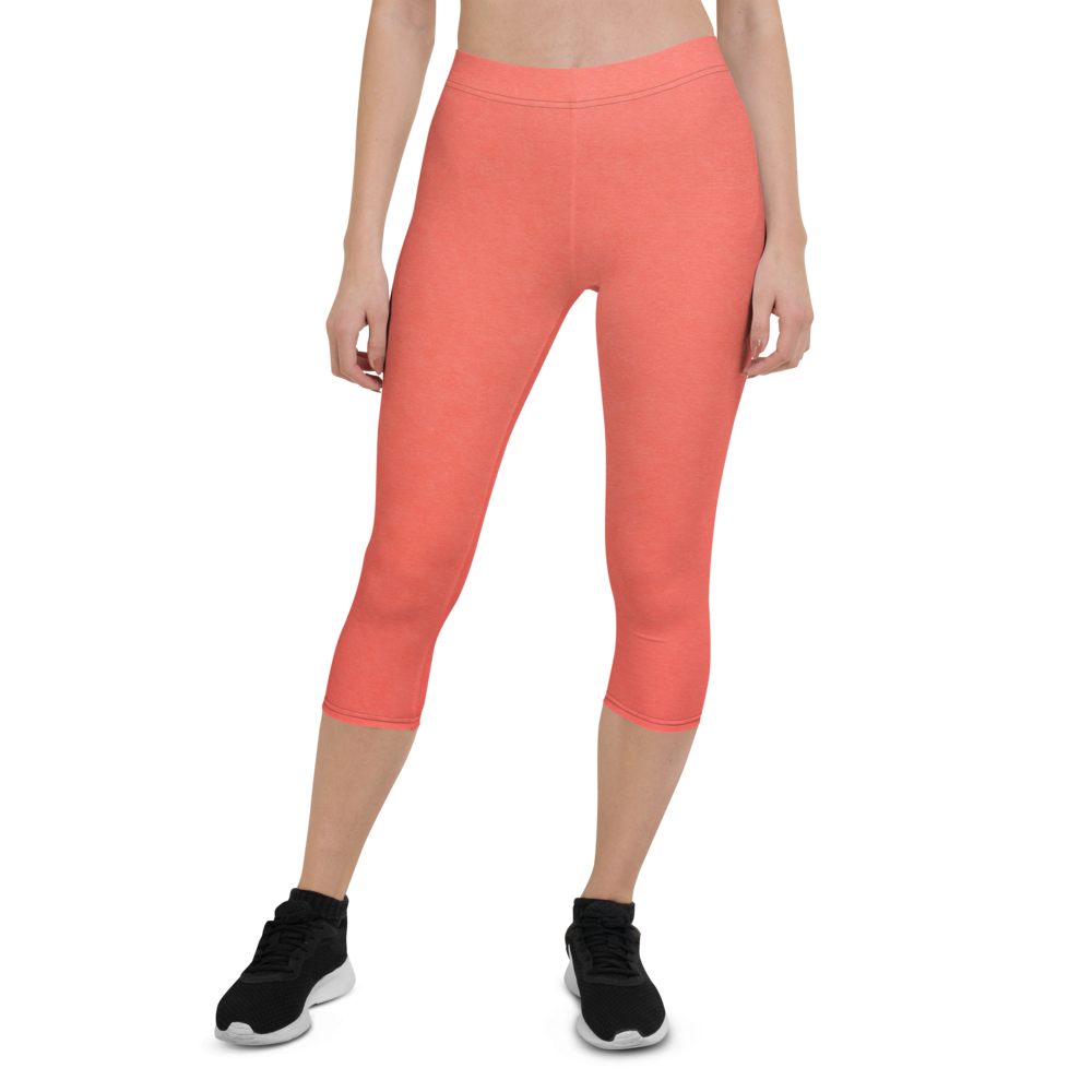 Solid Coral Capri Leggings (thin waistband)