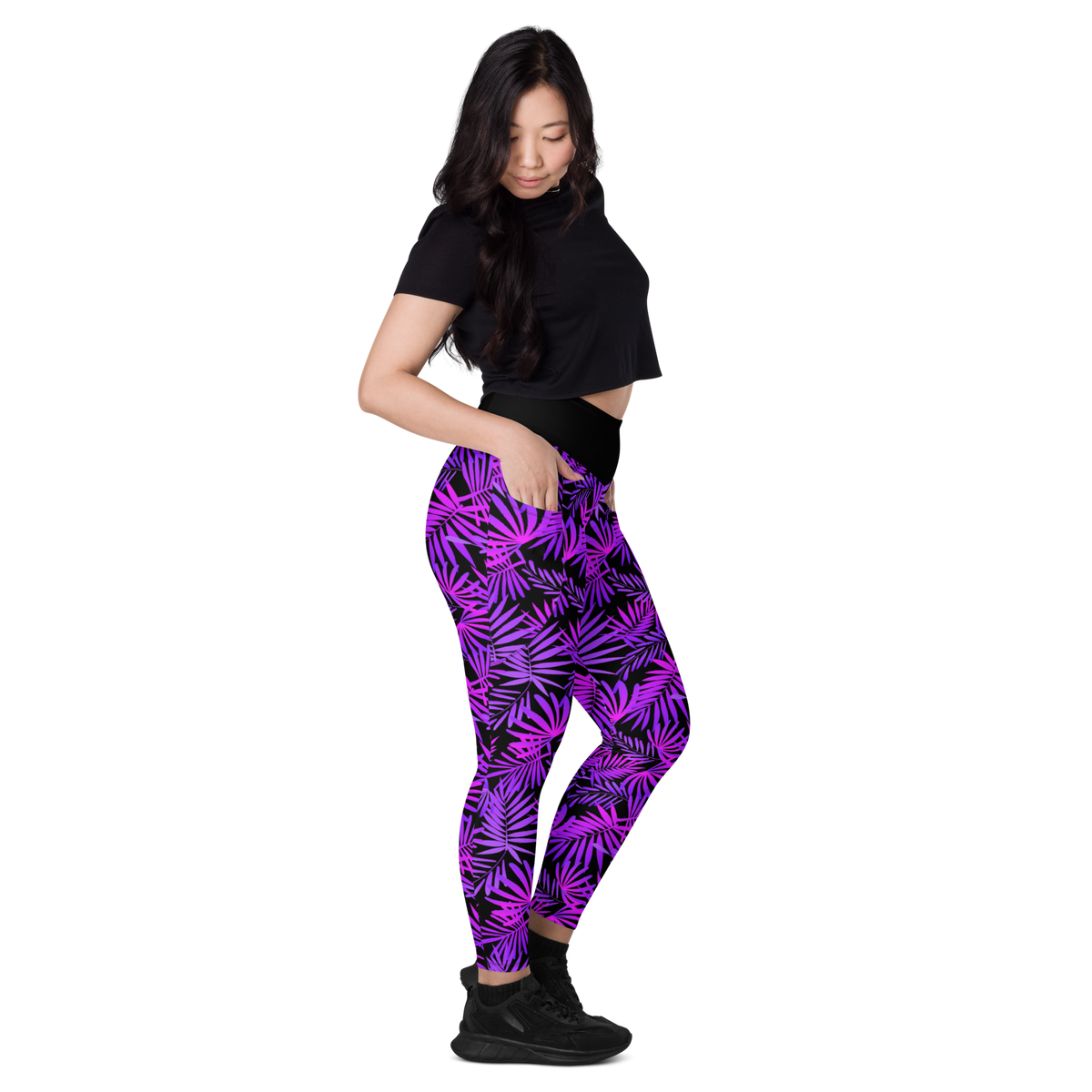 Leggings with pockets - Purple Ferns