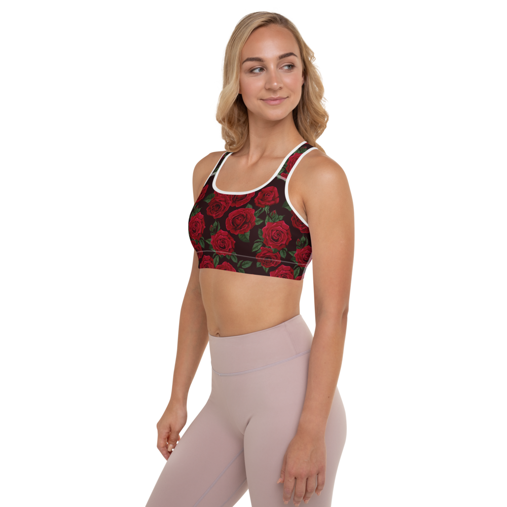 Red Red Rose (Black Back) Padded Sports Bra