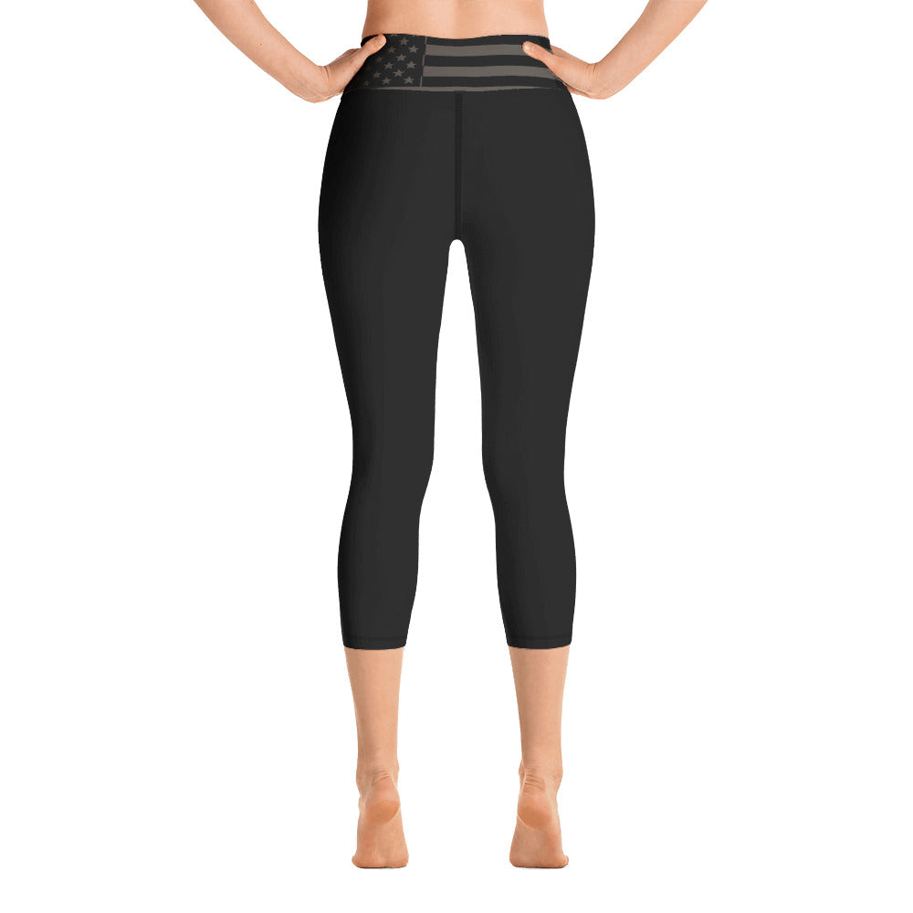 USA Flag (gray) - Yoga Capri Leggings