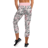 Pink and Gray Roses Capri Leggings
