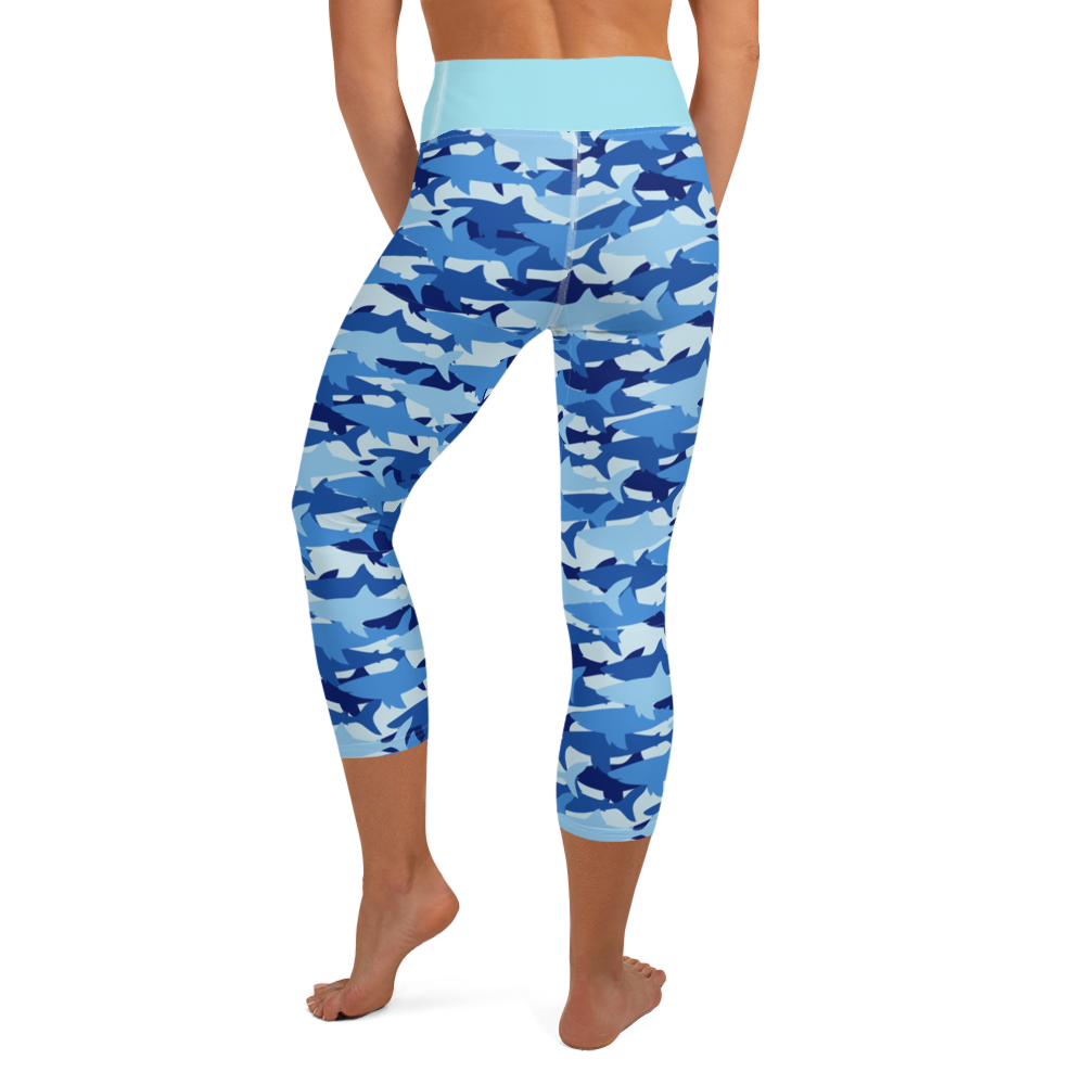 Blue Shark Collage Capri Leggings
