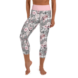 Pink and Gray Roses Capri Leggings