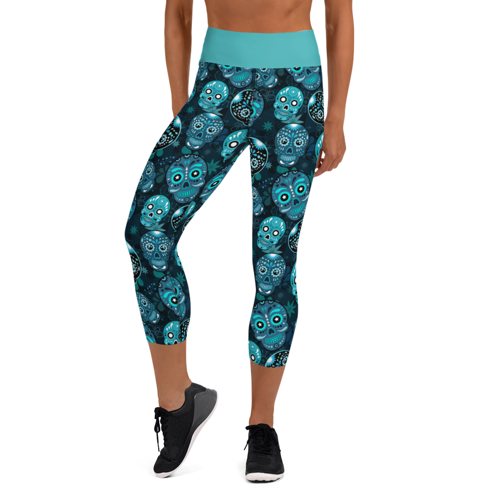 BLue Sugar Skulls Capri Leggings