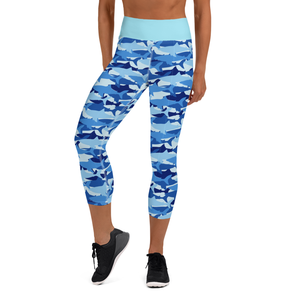 Blue Shark Collage Capri Leggings
