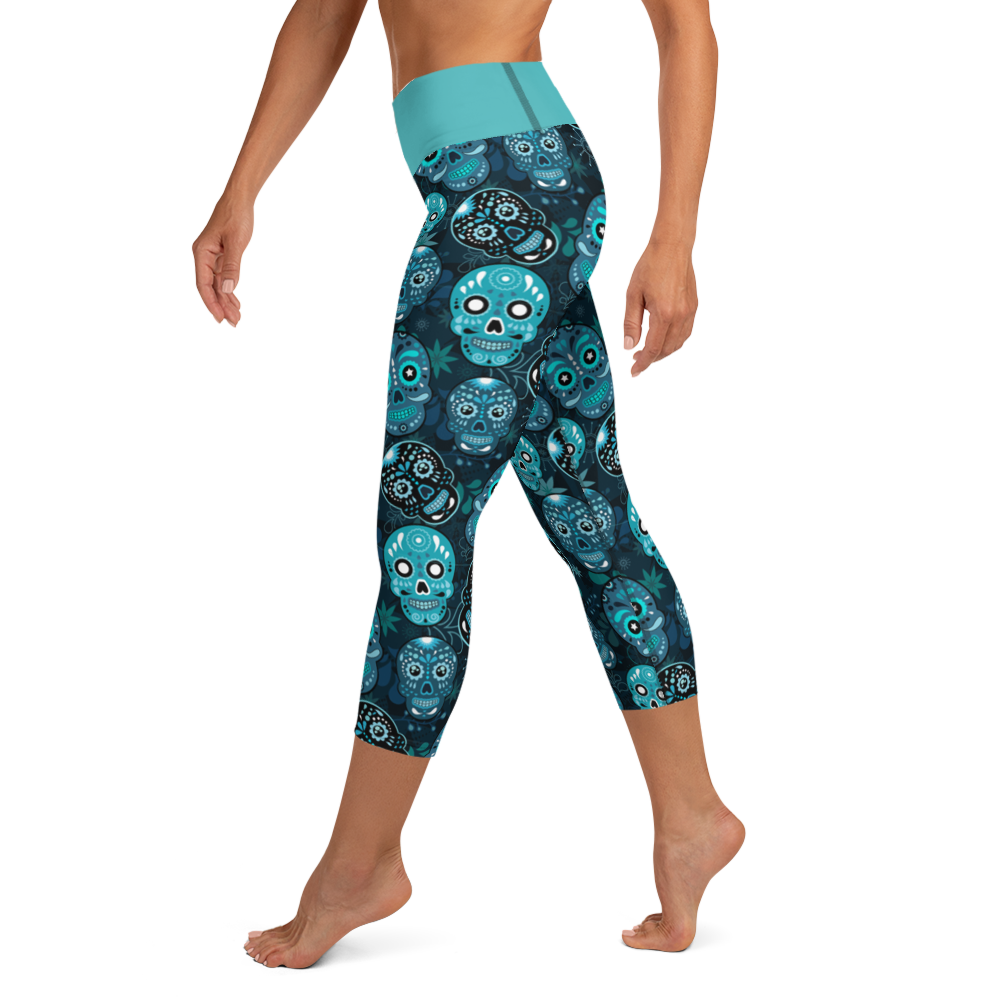 BLue Sugar Skulls Capri Leggings