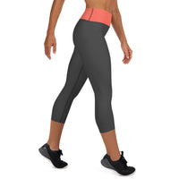 Coral and Gray Yoga Capri Leggings