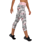Pink and Gray Roses Capri Leggings