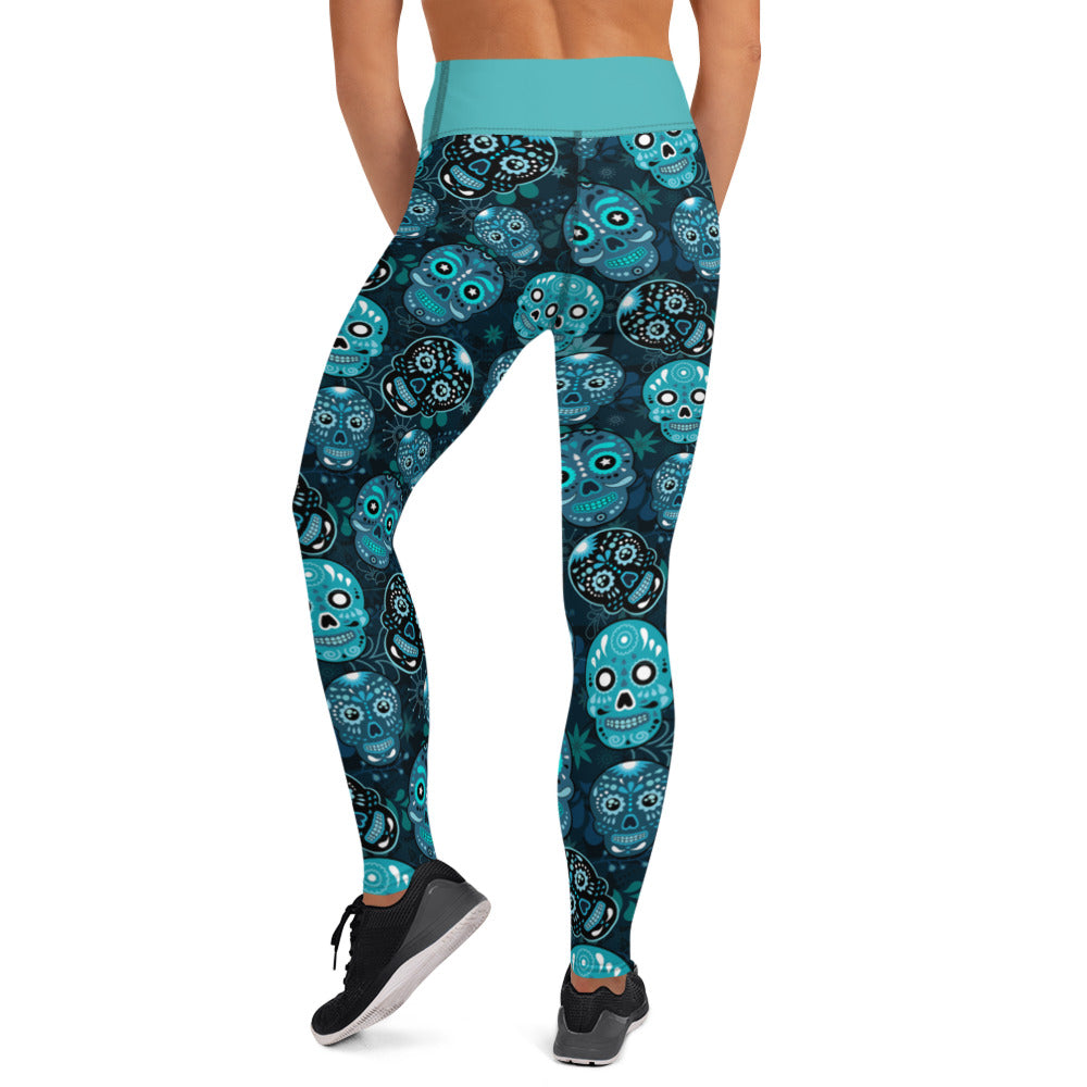 Blue Sugar Skulls Yoga Leggings