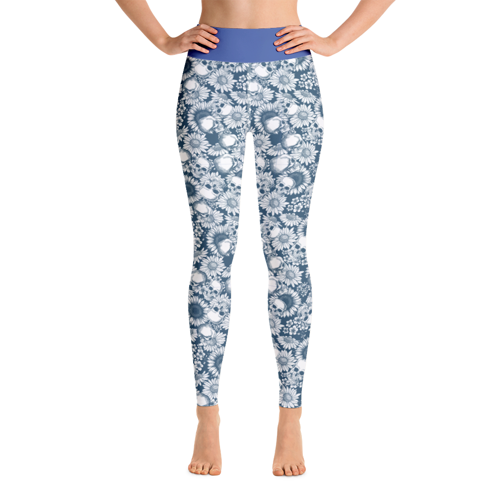 Skulls and Sunflowers Line-art Yoga Leggings