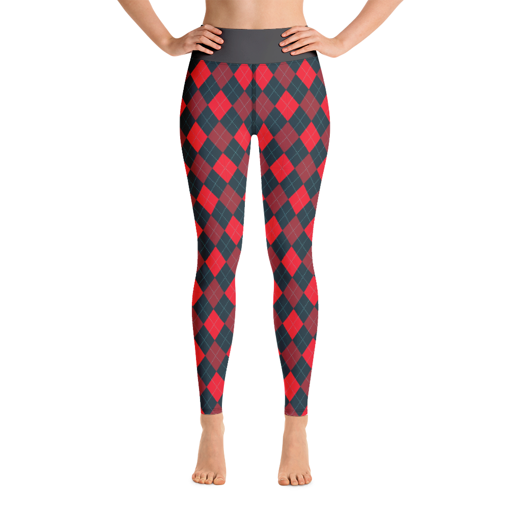 Red/Gray Argyle Yoga Leggings